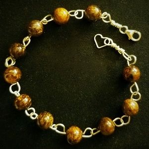 New. Chocolate Bronzite Sterling Silver Bracelet